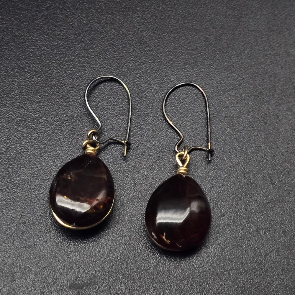 Amber Sterling Silver Earrings Wire Wrapped Drop Tear Drop